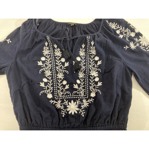 Talbots Dress Women’s M Blue Floral Embroidered Gauze A-Line Knee Length Boho - Picture 4 of 11